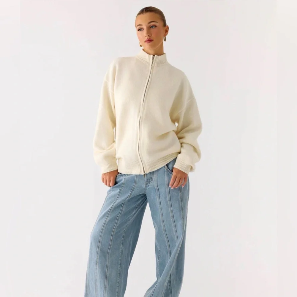 NWT Women’s PEPPERMAYO Ivory Davy oversized knit full zip jacket- Size S/M - Picture 2 of 12